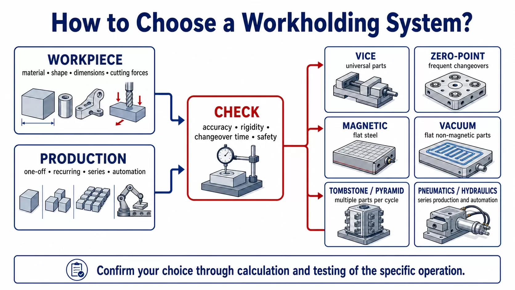 Decision guide for choosing a CNC workholding system by workpiece and production type